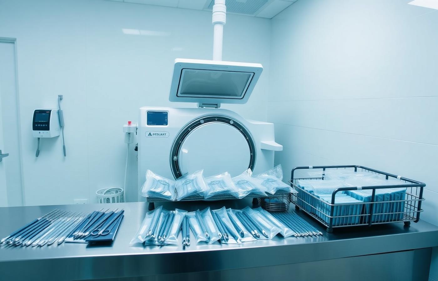 Sterilisation room with sealed instruments and autoclave